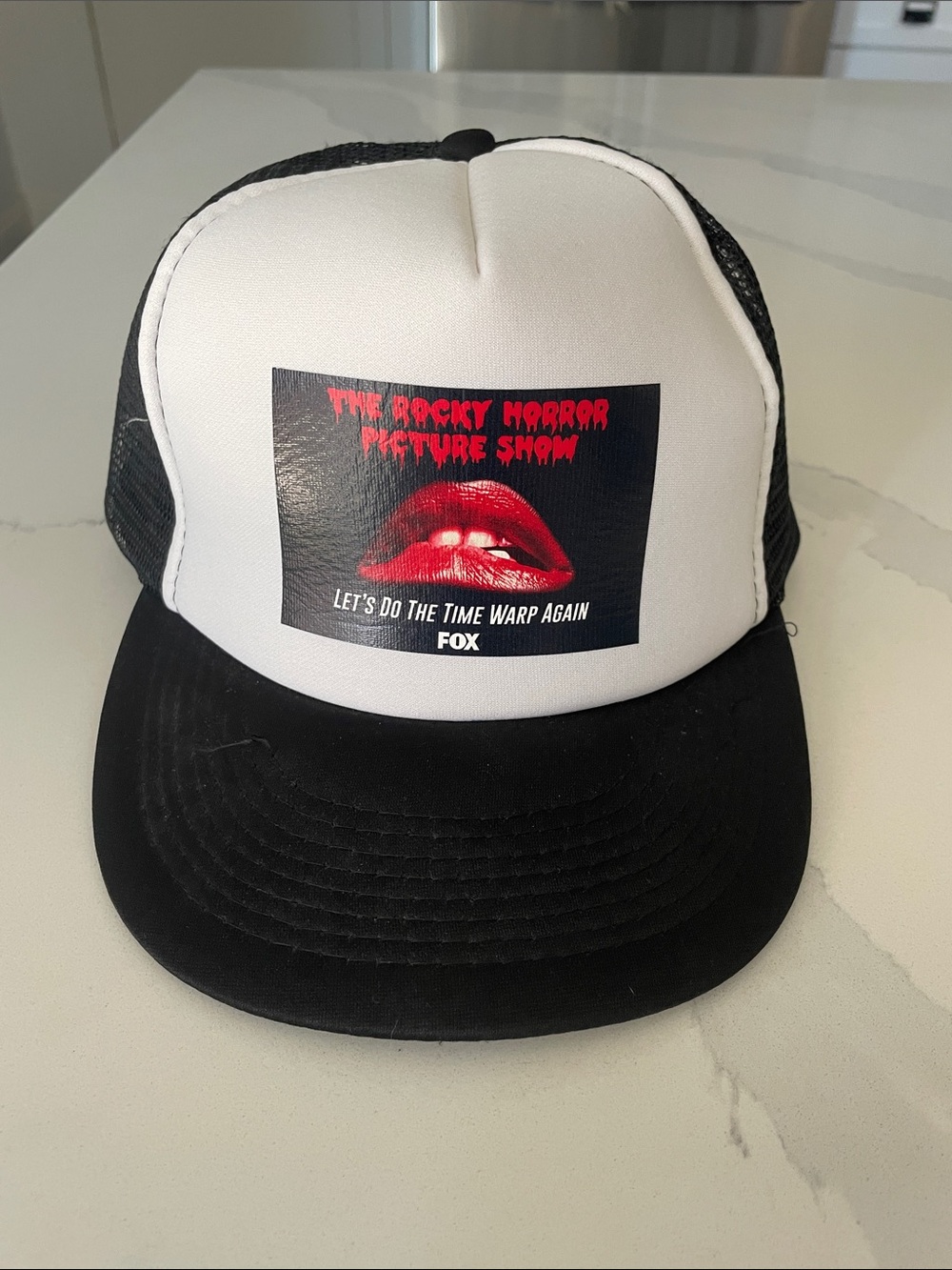 Fox Rocky Horror Black & White Trucker Hat with Red Lips Graphic